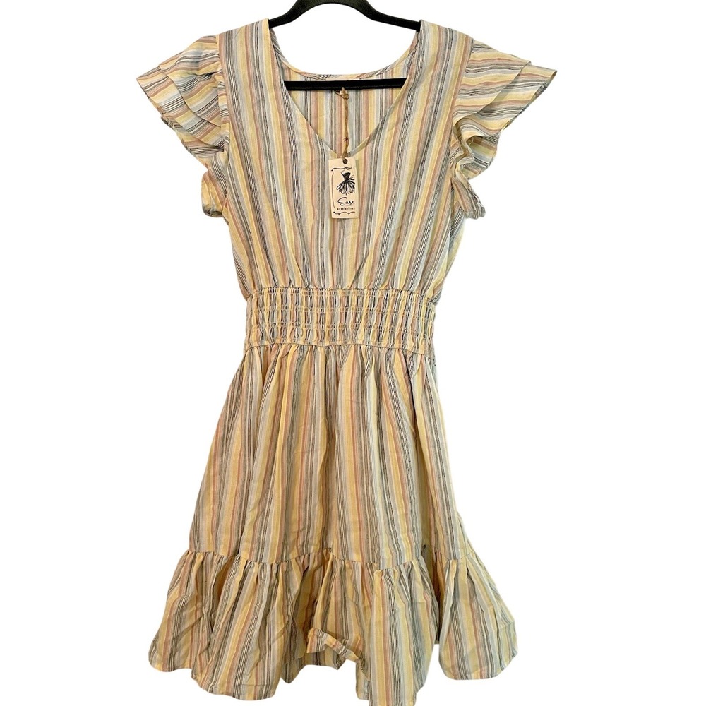 New Easel‎ Striped Cotton Voile Women's Dress Sz Medium Flutter Sleeve Fairy